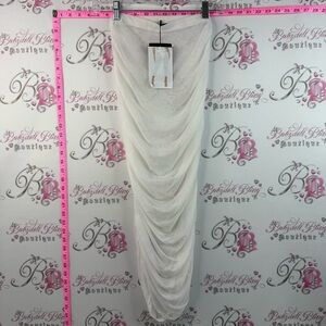 PrettyLittleThing skirt mesh long stretchy brand new Ivory Ruched Maxi Skirt